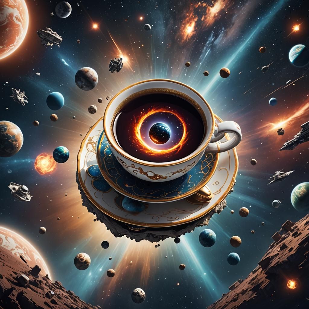 Teacup Death Star in Space: Digital Matte Painting