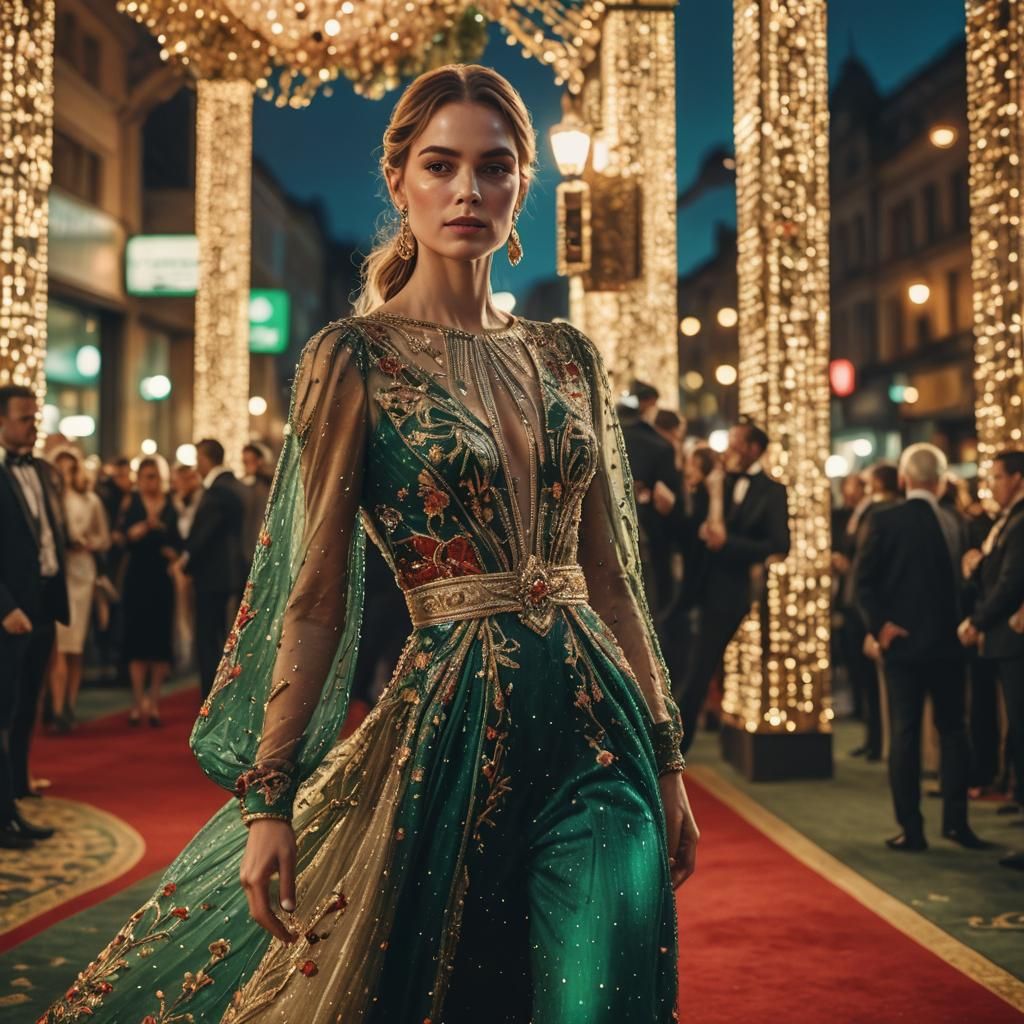 Glamorous Woman on Red Carpet in Cinematic Style