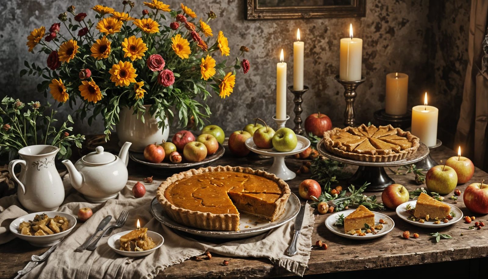 Hyperrealistic Wiccan Altar with Autumn Foods