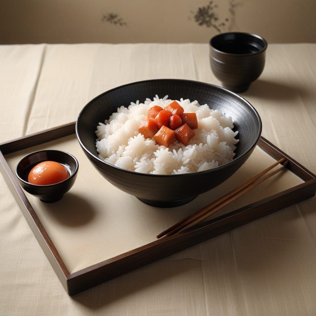 Japanese Breakfast in Sumi-e Style