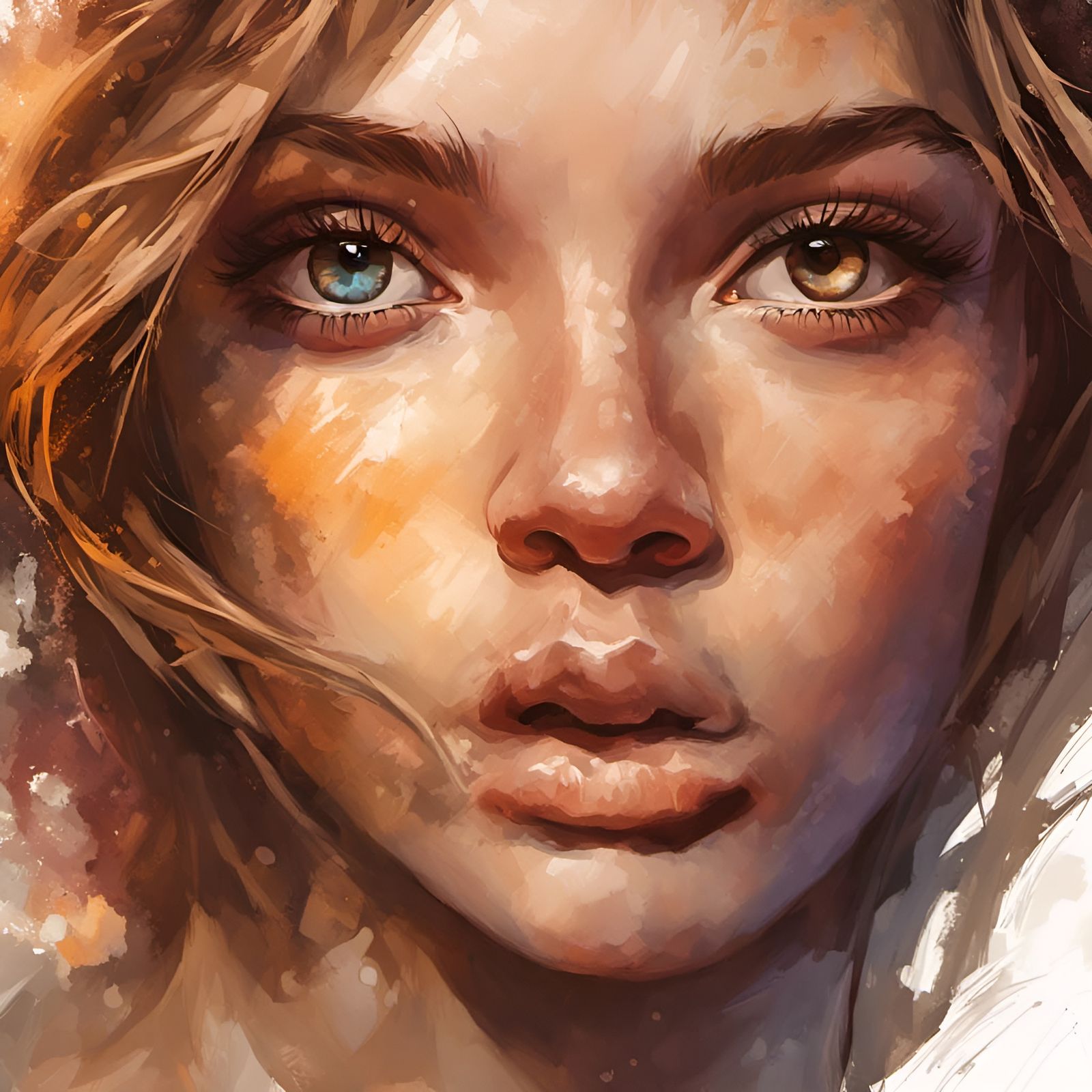 Hyperrealistic Portrait with Brown Eyes in Splash Art Style