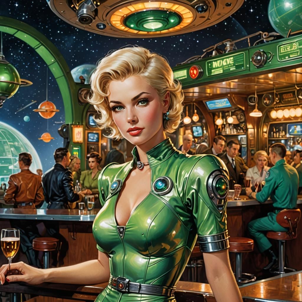 Retrofuturistic Pixie Singer in Metropolis City