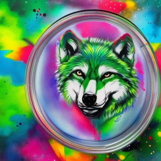 Heart Jar with Green Wolf: Graffiti Splash Art