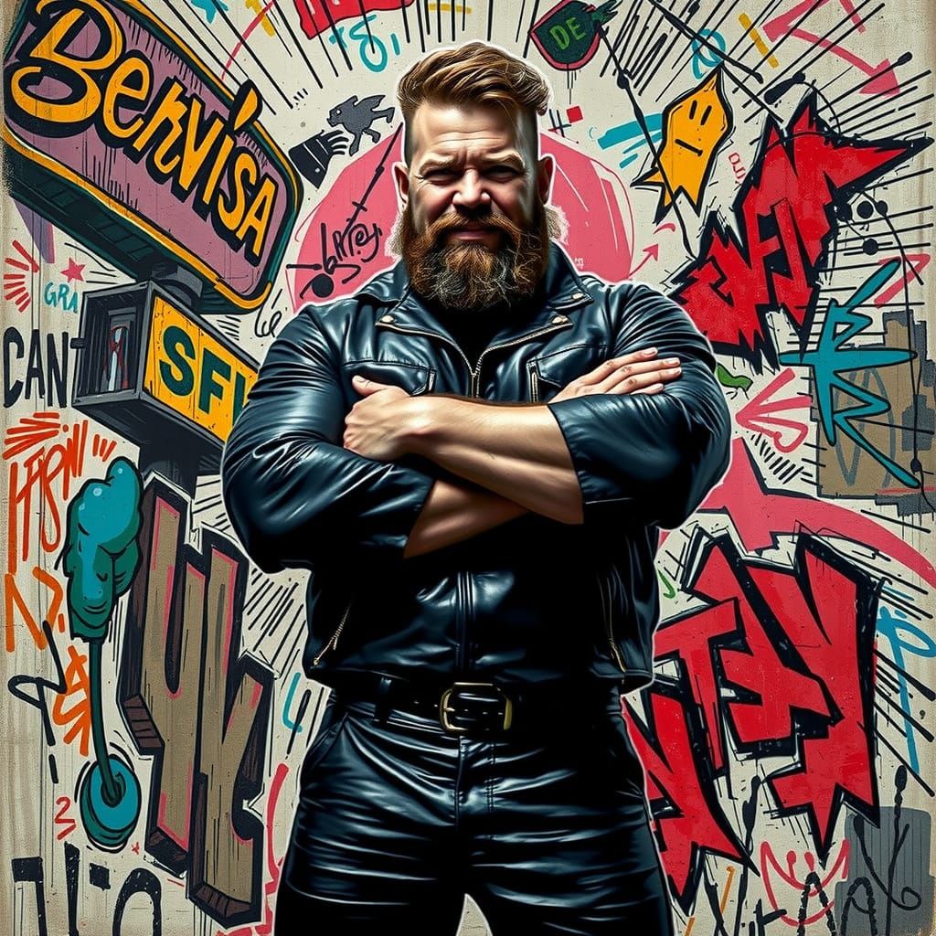 Gritty Graffiti Hero Towers Over City Streets in Bold, High-...