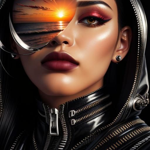 Surreal Zippered Mouth at Tropical Sunset