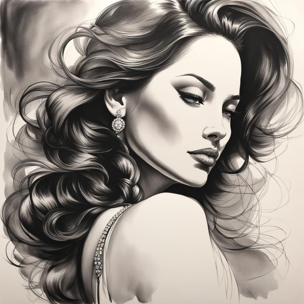 Elegant Pencil and Ink Sketch of a Woman