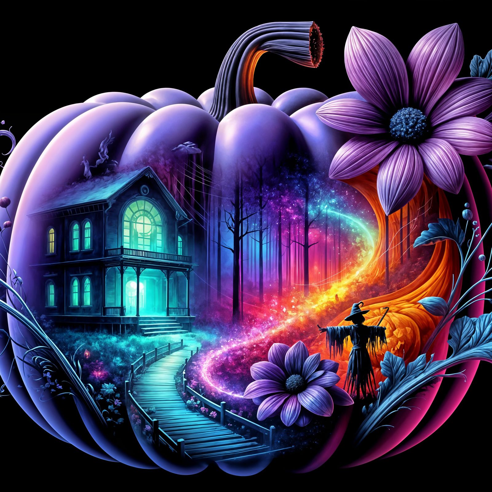 Lavender Glass Pumpkin With Haunted Forest Trail