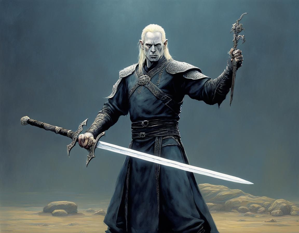 Elric of Melnibone with Stormbringer, Oil Painting