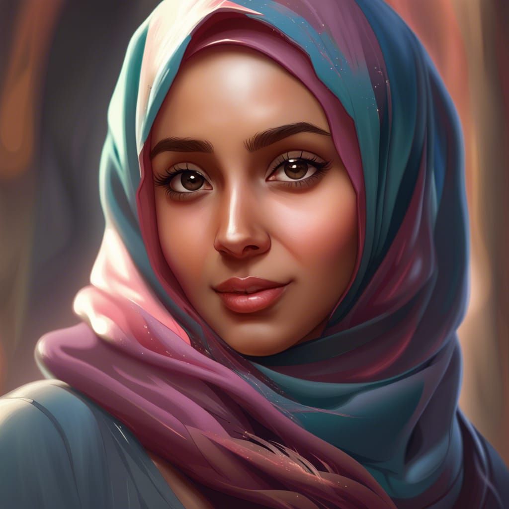 Beautiful Hijabi Girl Portrait in Hyperdetailed Digital Art