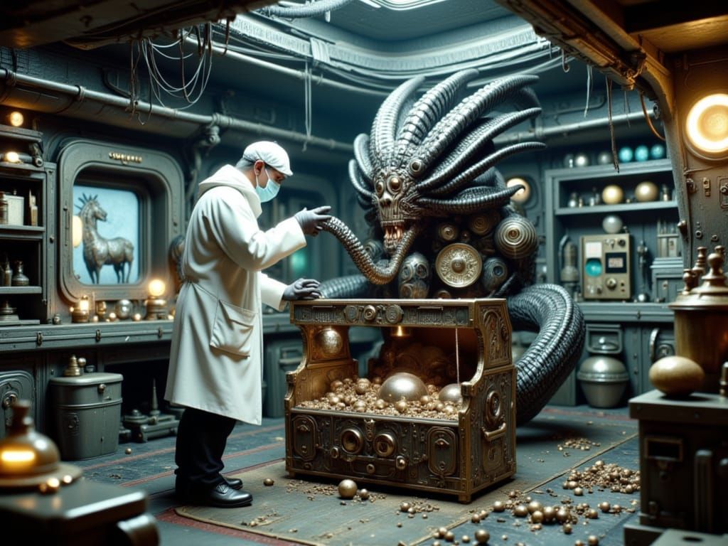Scientist and Alien Discover High-Tech Treasure