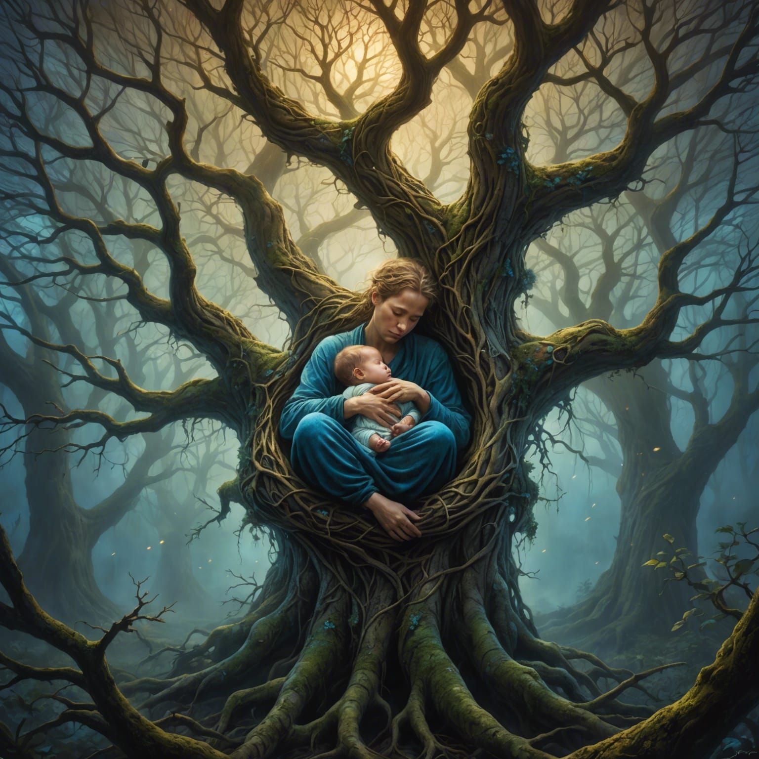 HD Wallpaper of a newborn cradled inside   branches, tree of...