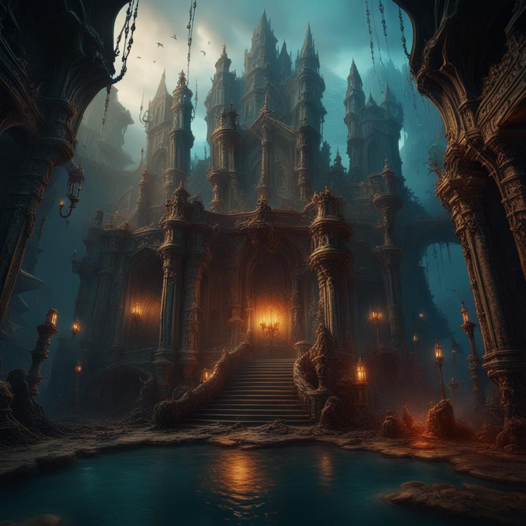 Fantastical Sunken Castle in Deep Color