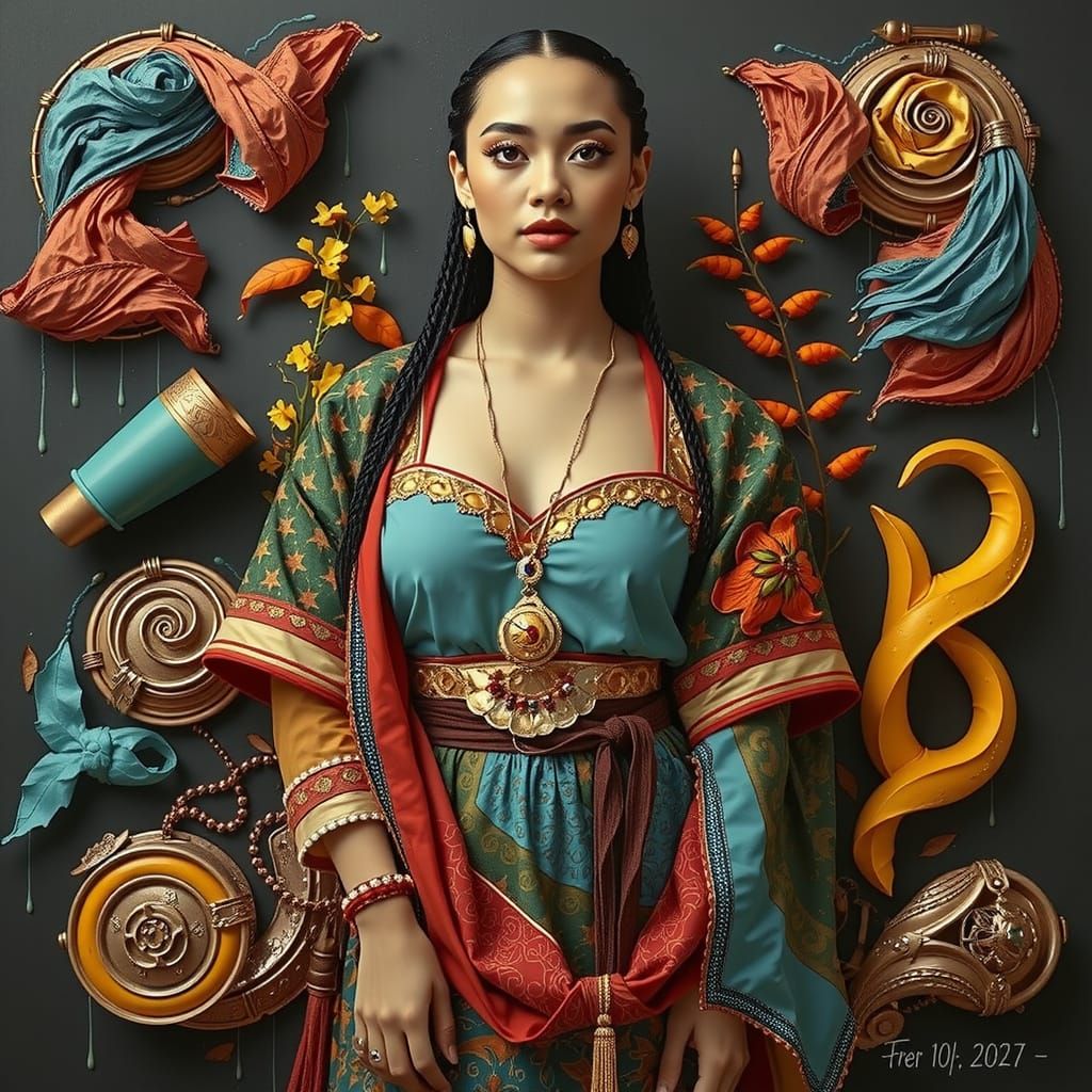 Vibrant Woman in Colorful Outfit with Bold Brushstrokes