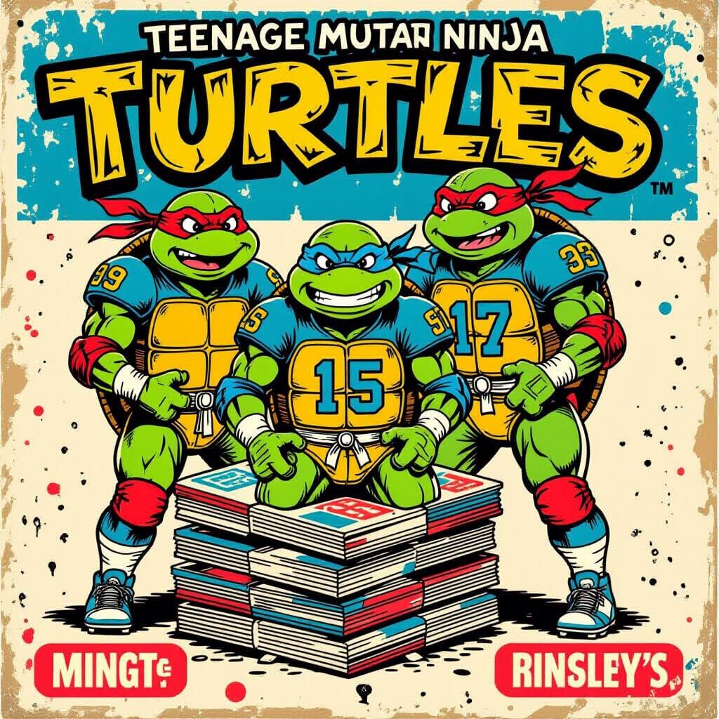 TMNT Mutant Football Players on Distressed Trading Cards