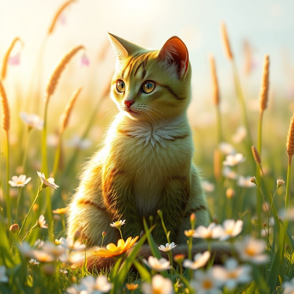 Kiwi-Feline Hybrid in Lush Meadow