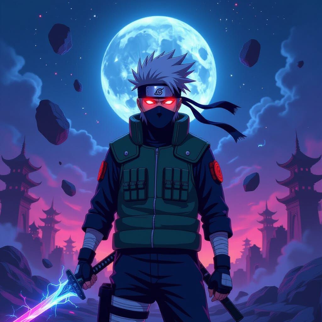 Kakashi in Mystical Realm with Glowing Sharingan