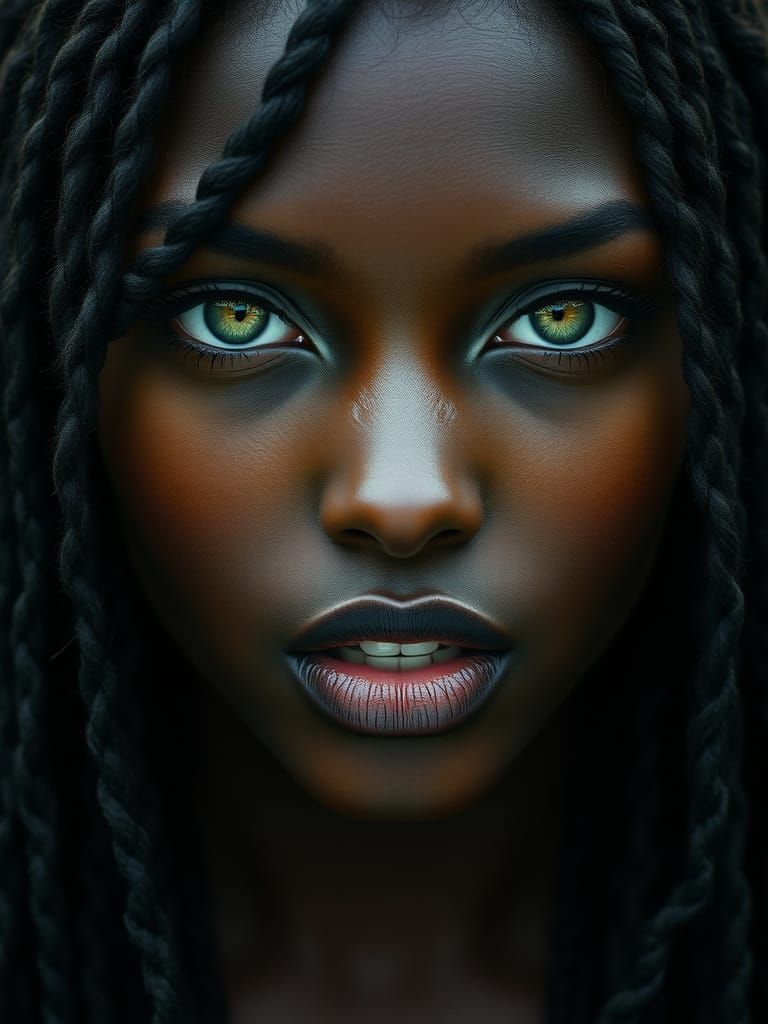 Exotic Woman with Green Eyes in Surreal Style