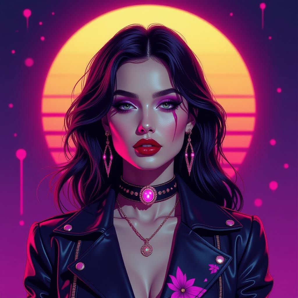 Dark Fantasy Fashion Poster with Neon Psychedelic Style