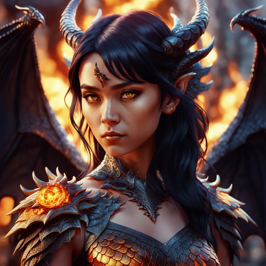 Dragon Horned Woman in Fantasy Art Style