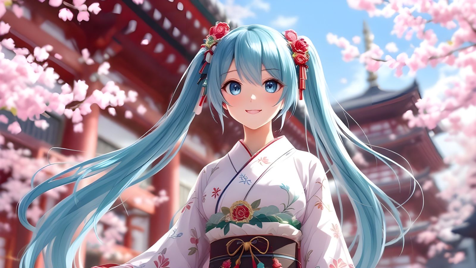 Hatsune Miku as Shrine Maiden in Anime Style