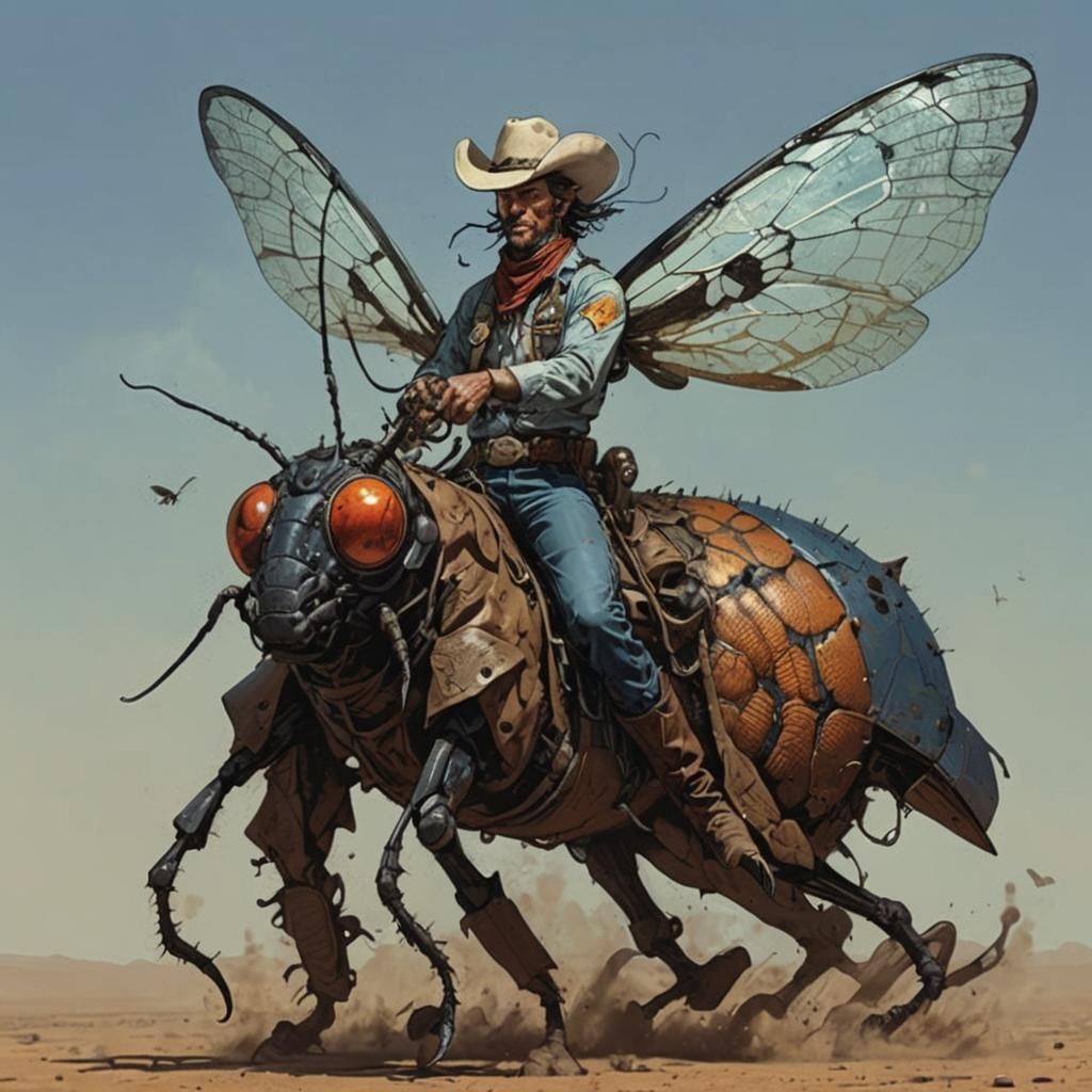 Cowboy Rides a Sci-Fi Insect Steed