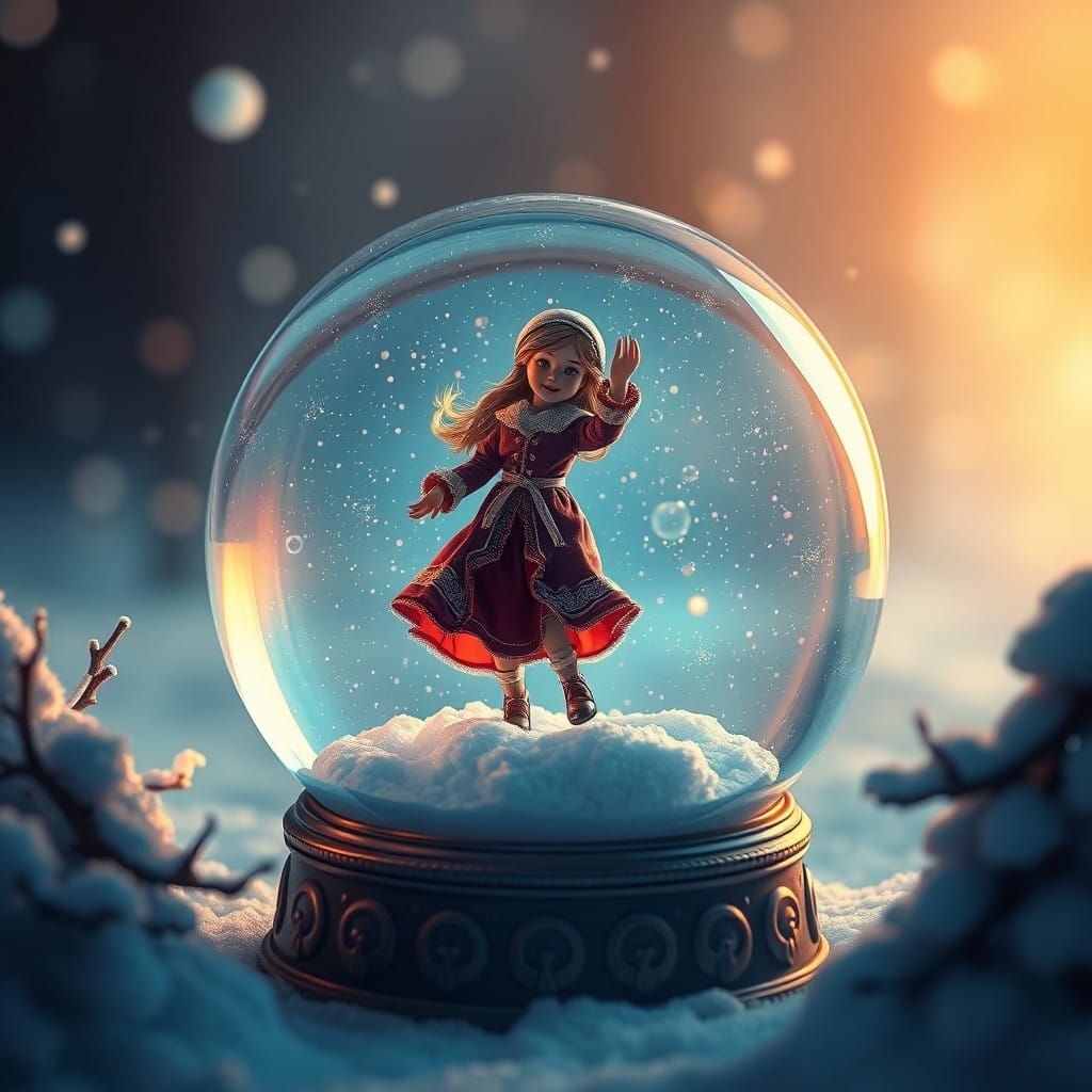 Surreal Snow Globe Scene in Vibrant Colors