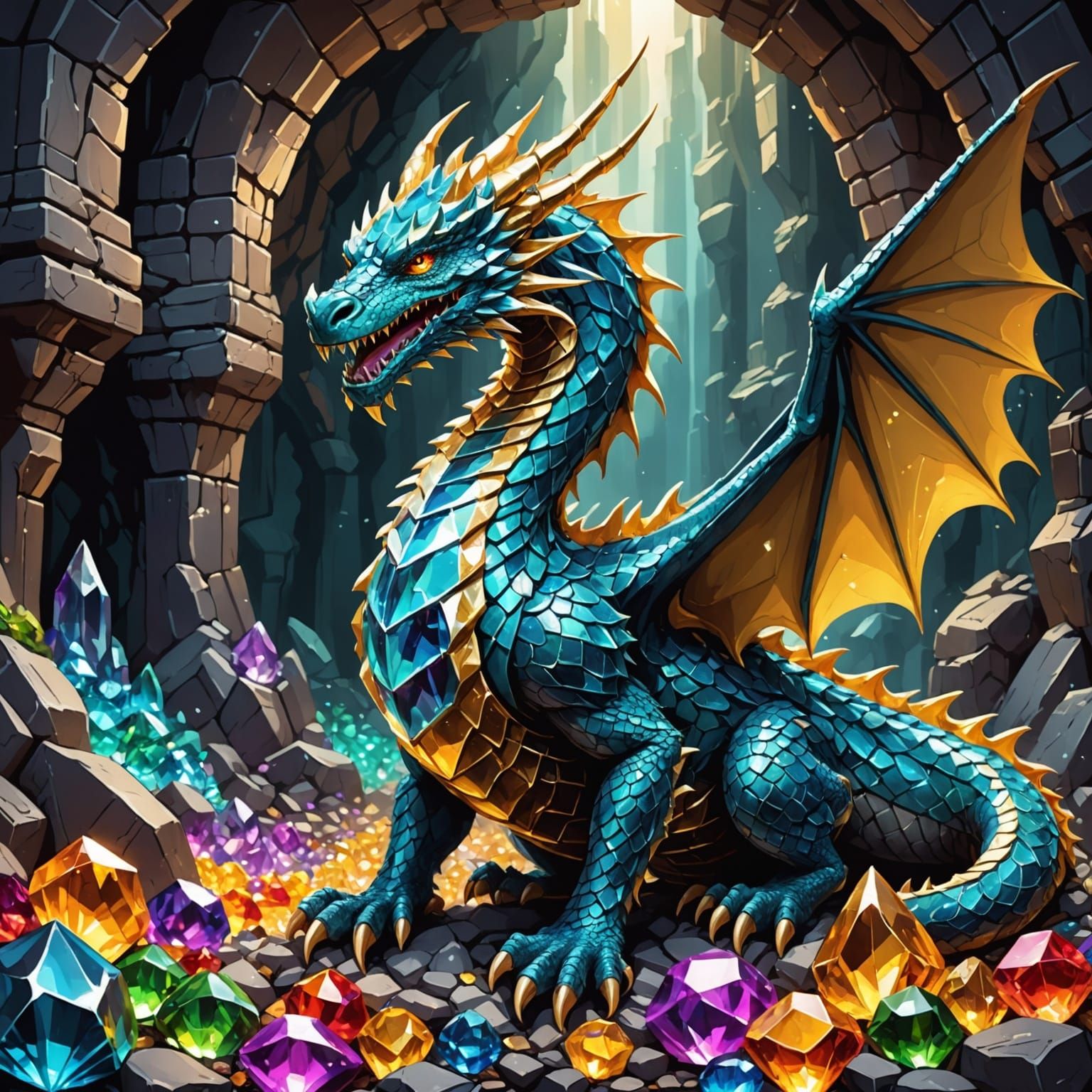 Crystal Dragon's Glimmering Hoard: Surreal Dark Fantasy