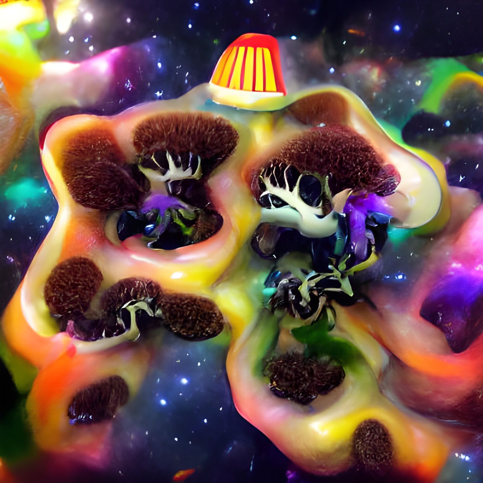 Psychedelic Mushroom Spore Colony in Space