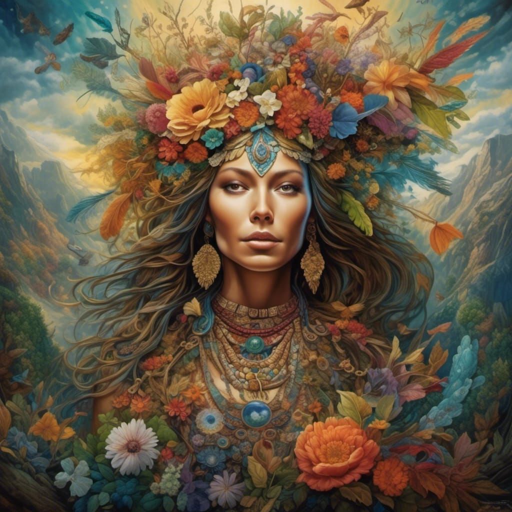 Pachamama: Earth Mother Goddess in Hyperreal Landscape