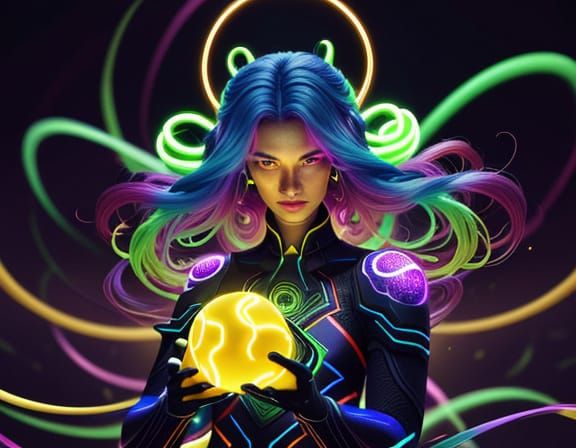 Glowing Orb in Neon Sci-Fi Digital Art