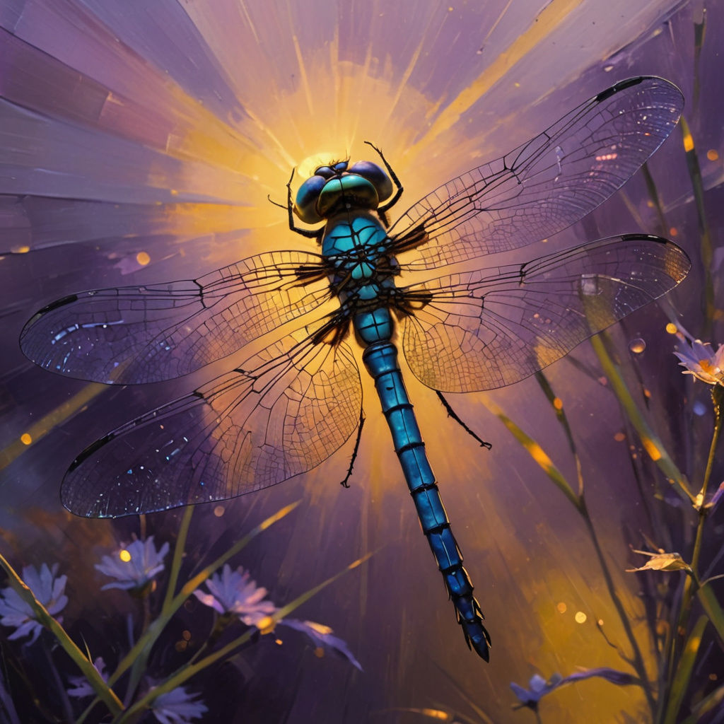 Dragonfly Close-Up at Sunset: Surreal Impressionistic Style