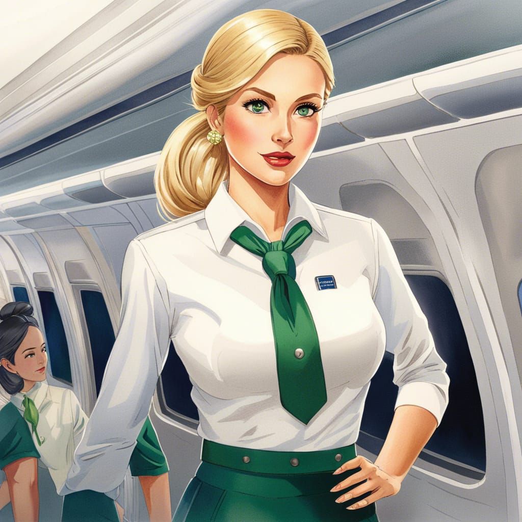 Anime Flight Attendant in Watercolor Style