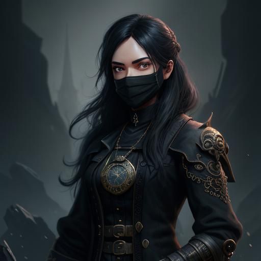 Girl in Mask Travels Through Time: Detailed Fantasy Art