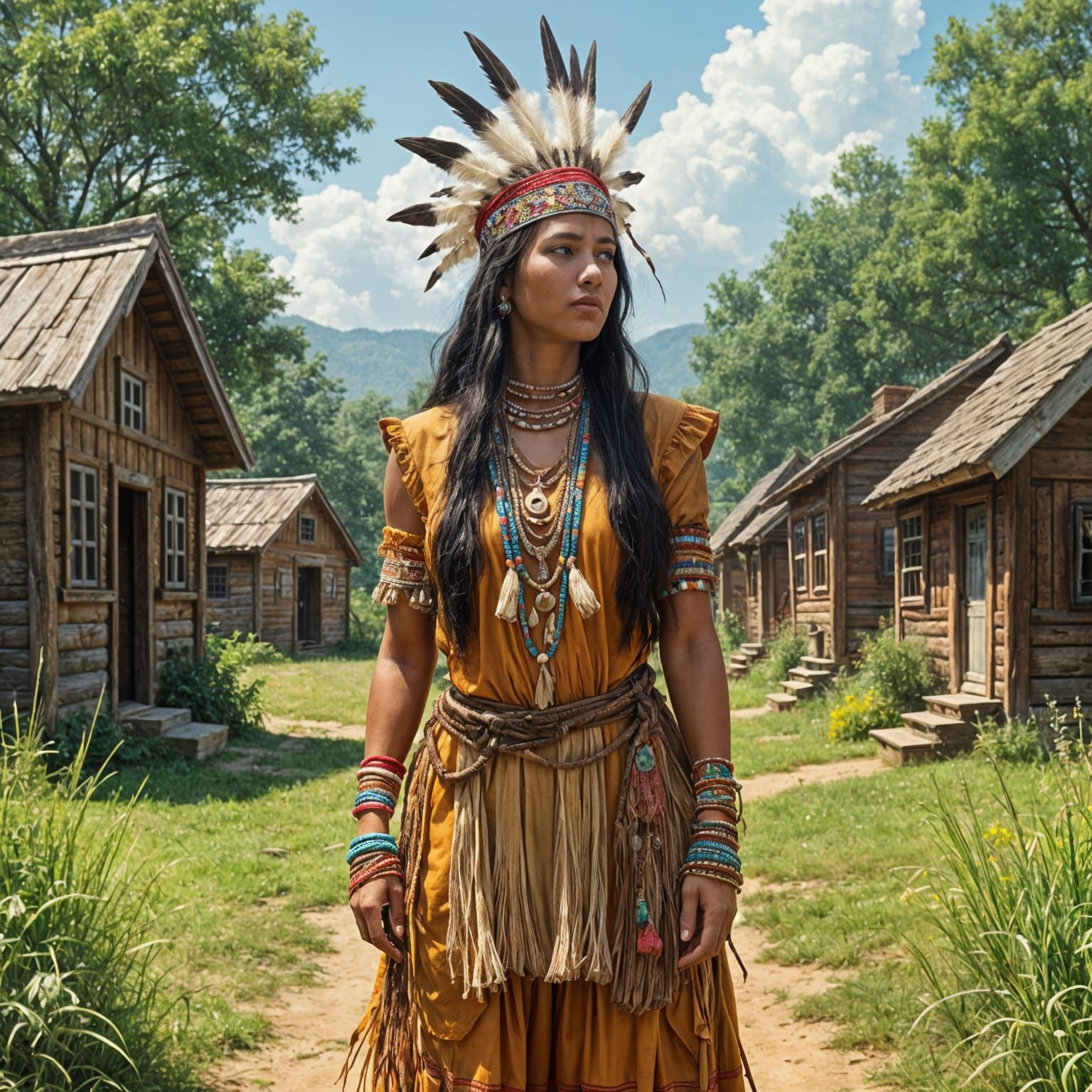 Cherokee Woman in Her Village