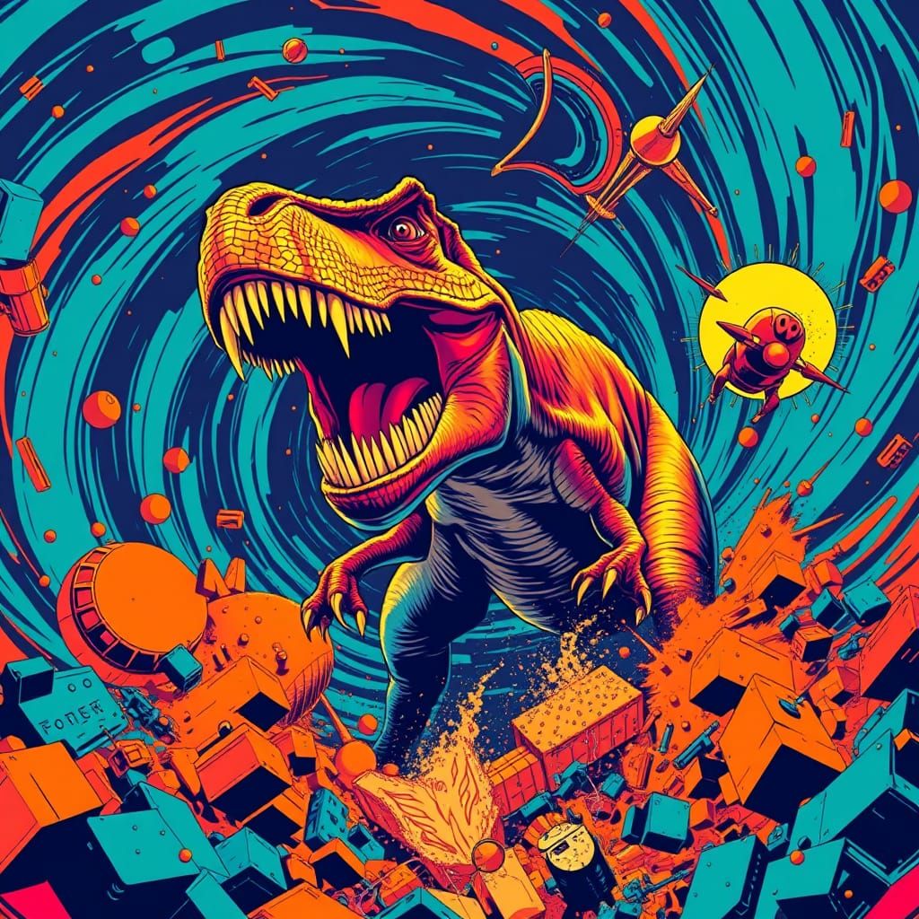 Psychedelic Dinosaur Explosion in Pop Art Style