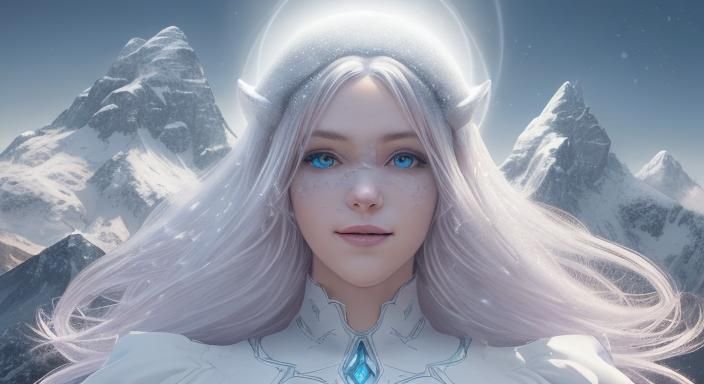 Techno Art Nouveau Angel in Snow Mountains