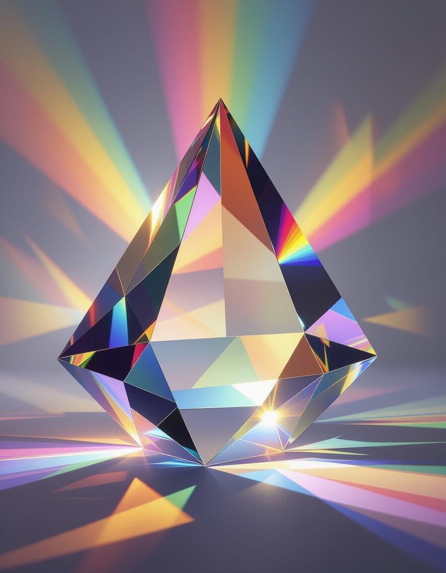 Kaleidoscopic Rainbows from Glass Prism in Abstract Style