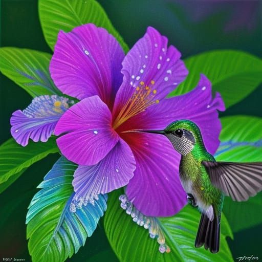 Hummingbird Sips Nectar in Hyperrealistic Wildlife Art