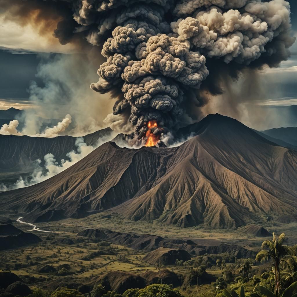 Dramatic Tambora Eruption: Cinematic Film Still