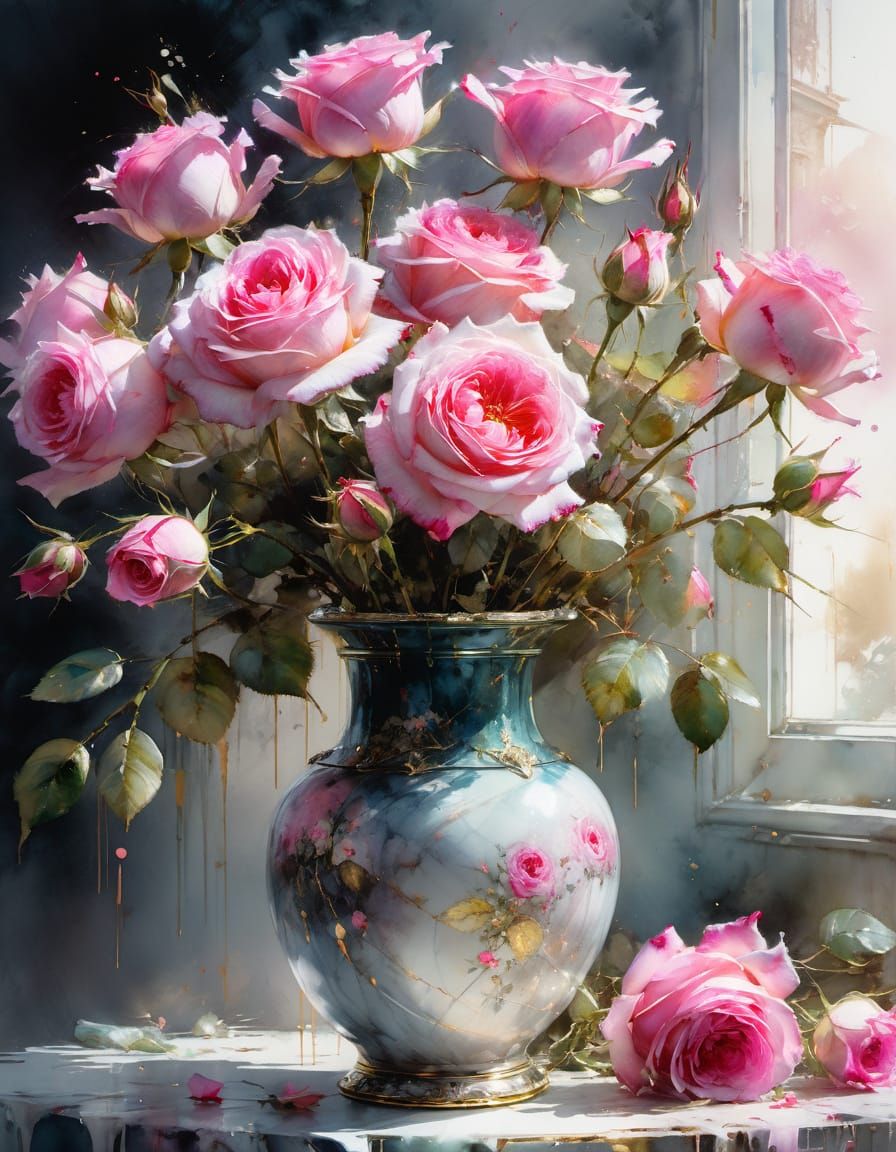 Fairytale Roses: Detailed Watercolor Painting