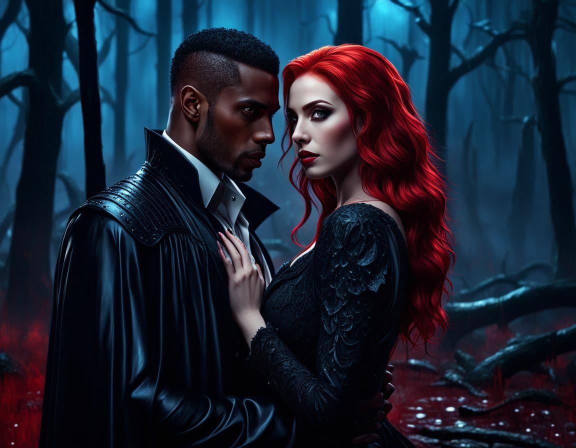 Vampires in a Rainy Forest at Night