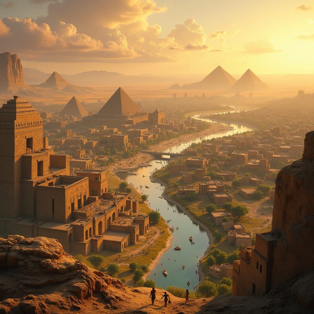 Ancient Mesopotamian Cityscape: Cradle of Civilization in Bl...