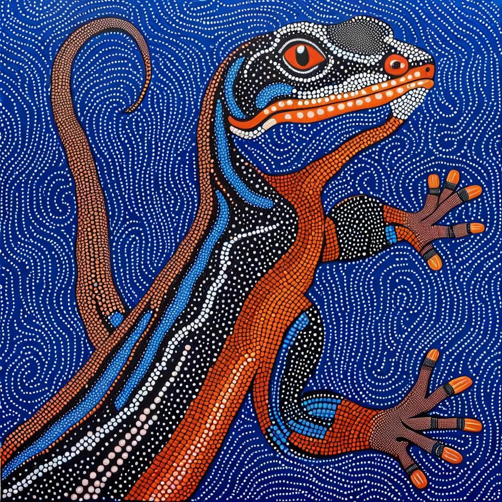 Perentie Lizard in Aboriginal Dot Painting Style