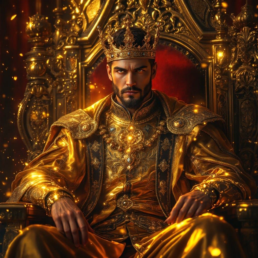 Golden King Seated in Opulent Throne