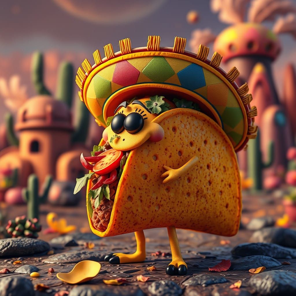 Vibrant Taco in a Fantastical Mexican Landscape