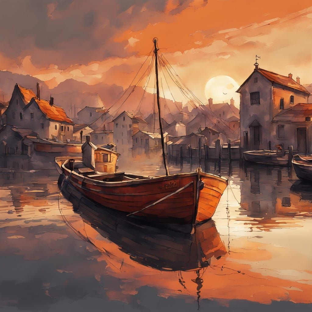 Sunset over a Charming Lake Town