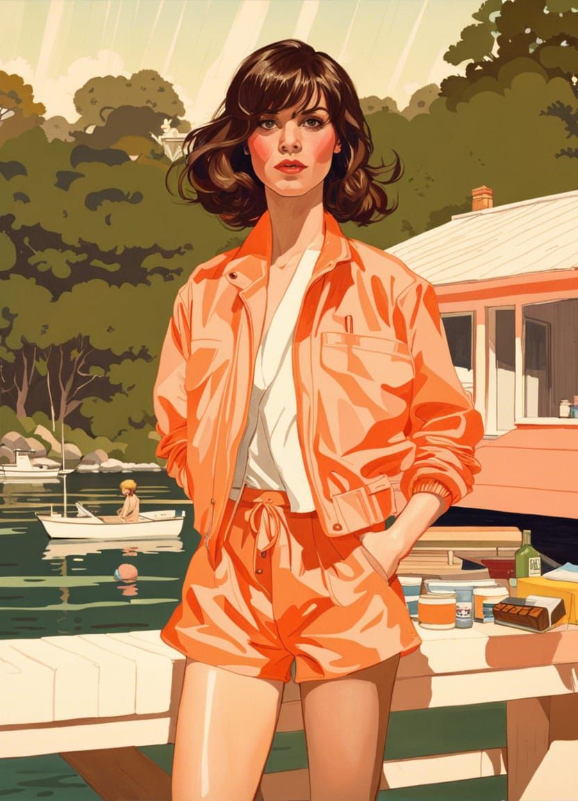 Lake House Portrait in Classic Illustration Style