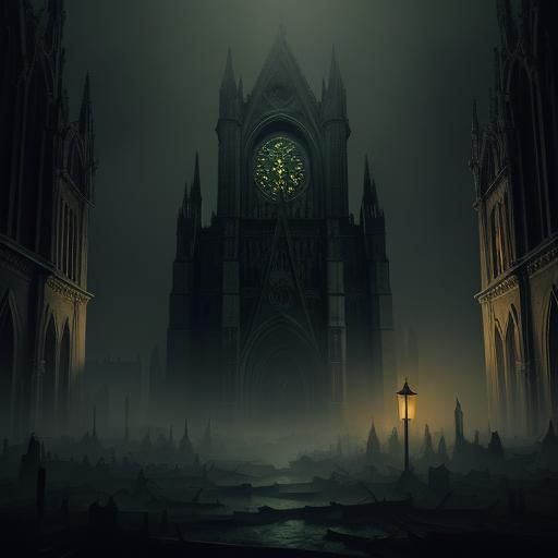 Grotesque Creature Emerges in Dark Fantasy Cathedral