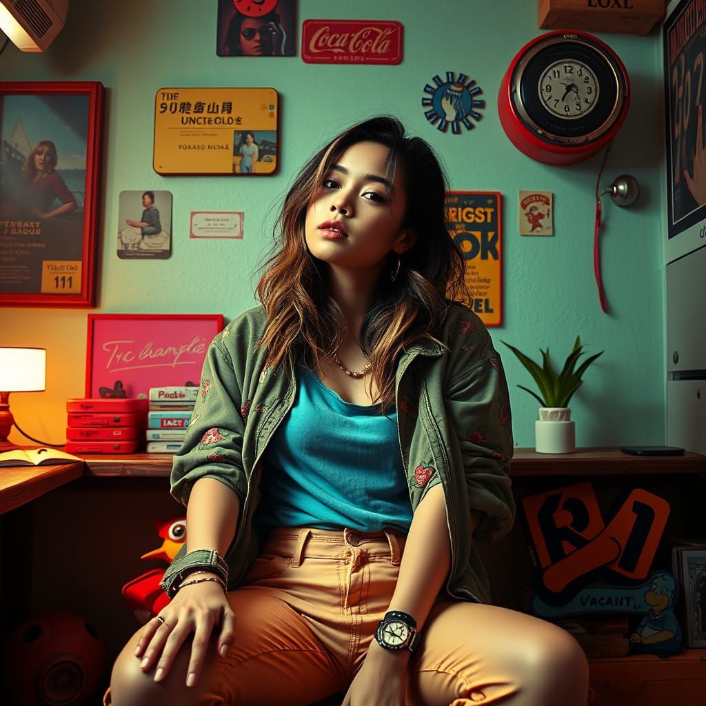 Nostalgic Woman in Pop Art Style