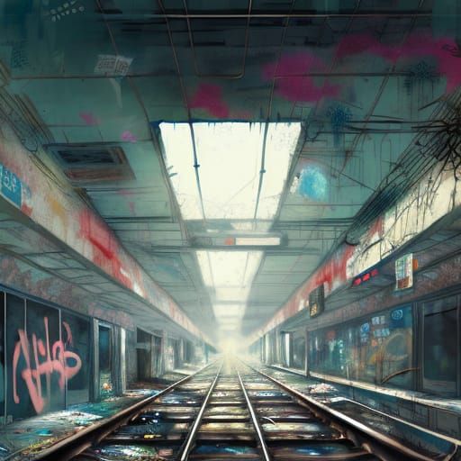 Abandoned Subway Graffiti Art in Sunlight